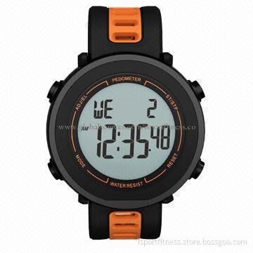 3D Step Counter Watch with EL Backlight, Dual-alarm, 30m Water-resistant